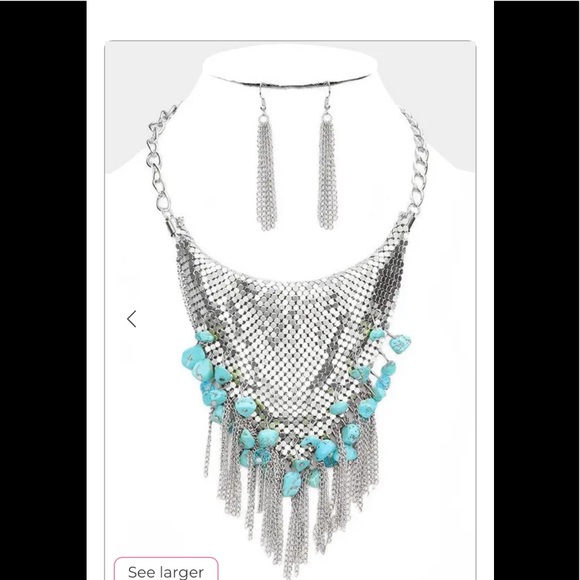 NWT C&C CARSON CLUSTER STONE FRINGE NECKLACE & EARRINGS - TURQUOISE🩵,OS,BNWTIB - Picture 2 of 5